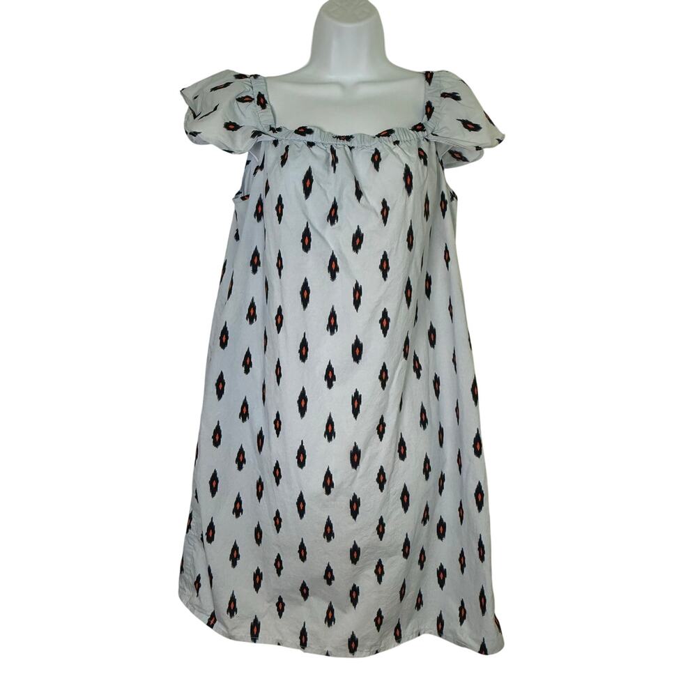 J. Crew Off Shoulder Ikat Dress Blue Orange Size MEDIUM Cotton